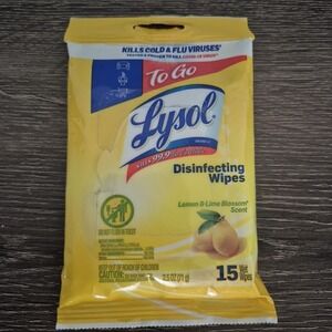 Lysol Disinfecting Wipes To-Go Pack, Lemon Lime Scent, 15 Count